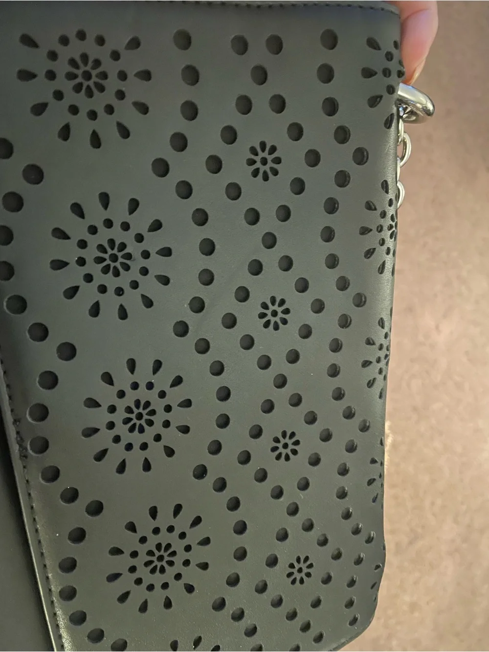 Black Laser-Cut Chain Shoulder Bag